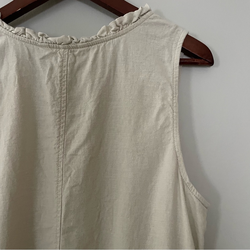 Sleeveless Linen Blend Neutral Cream Beige V-Neck Shift Dress w/ Pockets Large - Picture 7 of 15